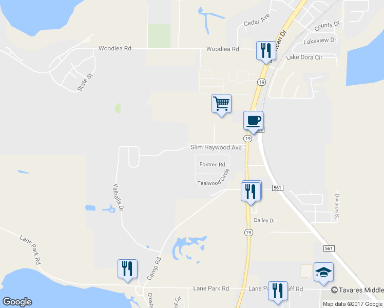 map of restaurants, bars, coffee shops, grocery stores, and more near 2351 Tealwood Circle in Tavares