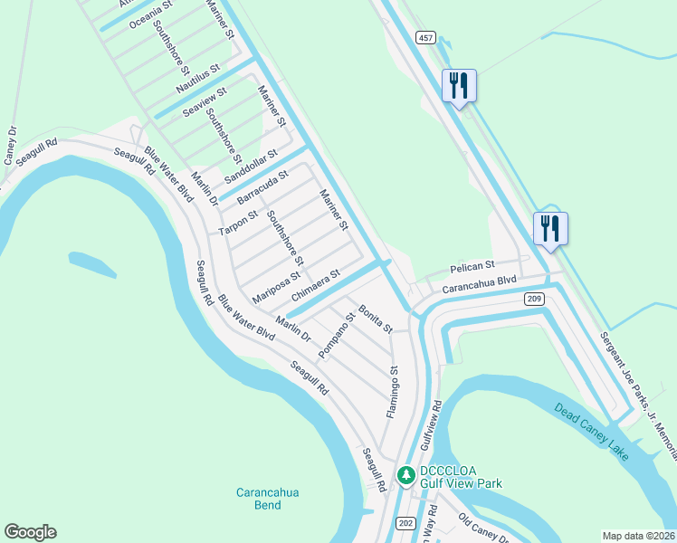 map of restaurants, bars, coffee shops, grocery stores, and more near Chimaera Street in Bay City