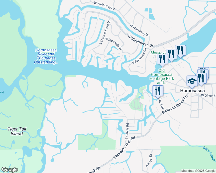 map of restaurants, bars, coffee shops, grocery stores, and more near 11696 West Gingerly Path in Homosassa