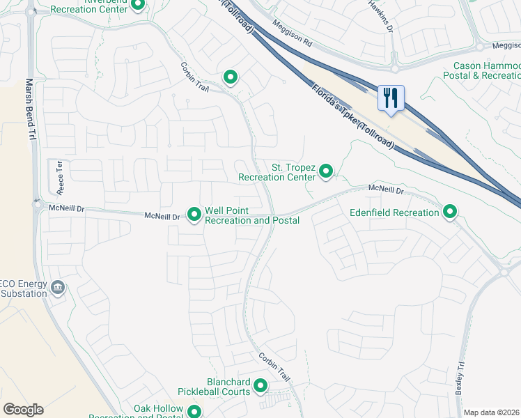 map of restaurants, bars, coffee shops, grocery stores, and more near Corbin Trail in Sumterville