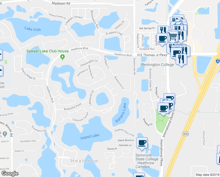 map of restaurants, bars, coffee shops, grocery stores, and more near 1202 Trentwood Court in Lake Mary