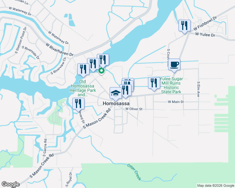 map of restaurants, bars, coffee shops, grocery stores, and more near in Homosassa
