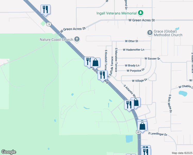 map of restaurants, bars, coffee shops, grocery stores, and more near 5459 South Oakridge Drive in Homosassa