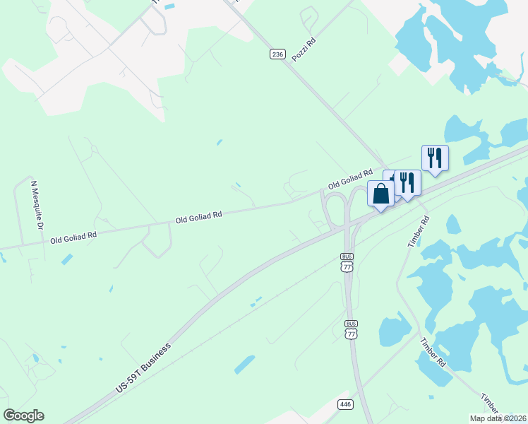 map of restaurants, bars, coffee shops, grocery stores, and more near 460 Old Goliad Road in Victoria