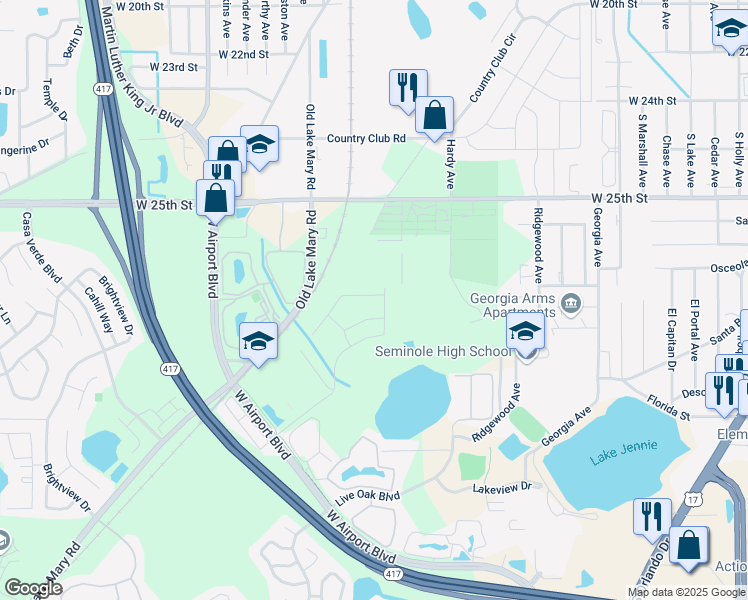 map of restaurants, bars, coffee shops, grocery stores, and more near 106 Gleason Cove in Sanford