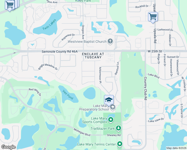 map of restaurants, bars, coffee shops, grocery stores, and more near 1036 Via Como Place in Lake Mary