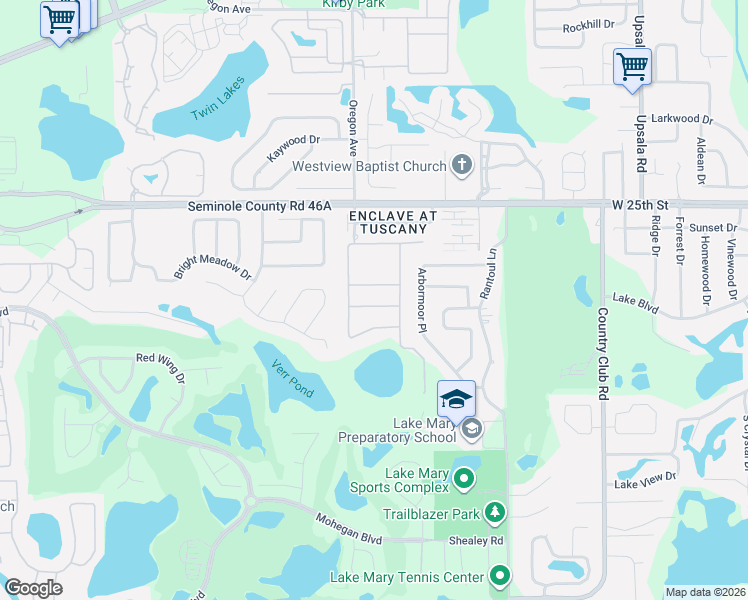 map of restaurants, bars, coffee shops, grocery stores, and more near 286 Via Siena Lane in Lake Mary