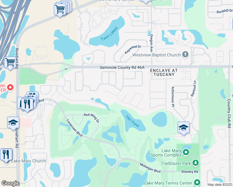 map of restaurants, bars, coffee shops, grocery stores, and more near 811 Lake Como Drive in Lake Mary