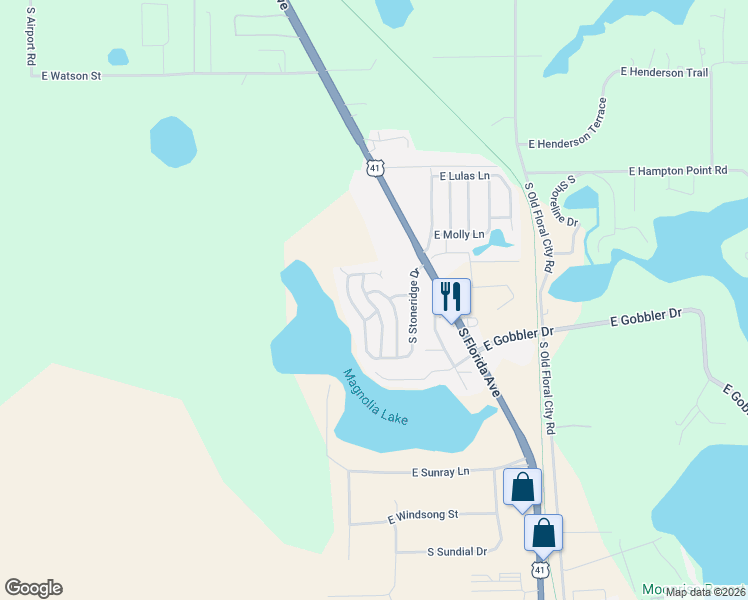map of restaurants, bars, coffee shops, grocery stores, and more near 5400 South Winged Elm Way in Inverness