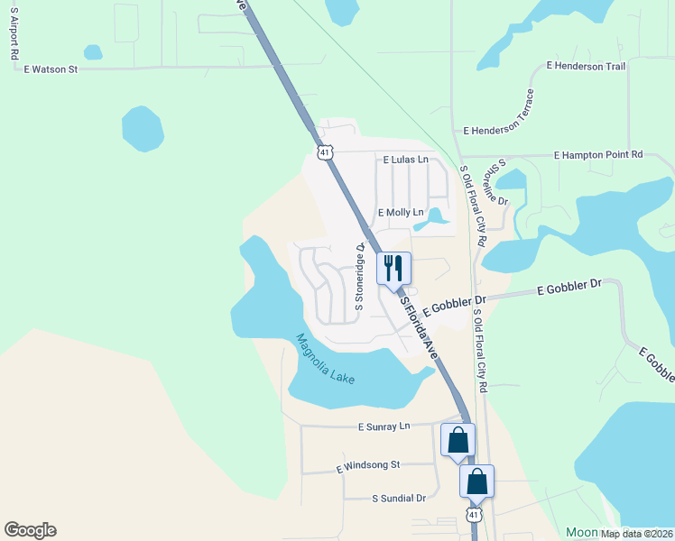 map of restaurants, bars, coffee shops, grocery stores, and more near 5400 South Winged Elm Way in Inverness