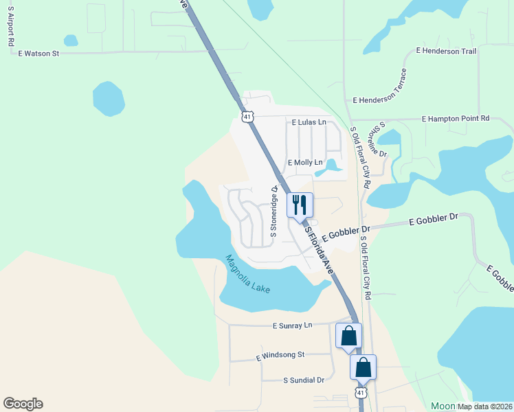 map of restaurants, bars, coffee shops, grocery stores, and more near 5400 South Winged Elm Way in Inverness