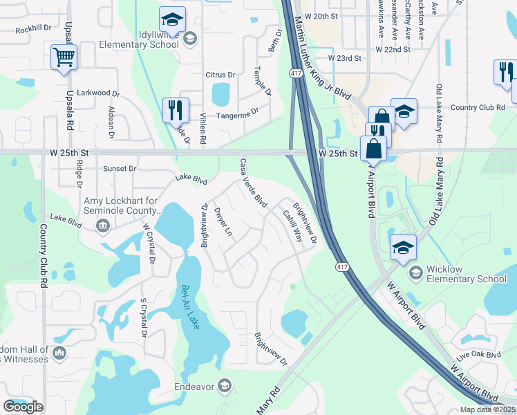 map of restaurants, bars, coffee shops, grocery stores, and more near 2601 Alamosa Court in Lake Mary