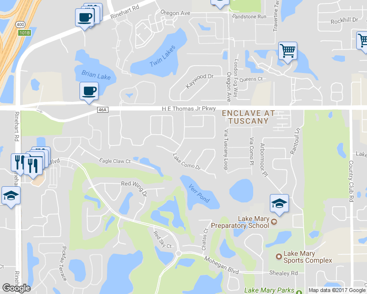 map of restaurants, bars, coffee shops, grocery stores, and more near 811 Lake Como Drive in Lake Mary