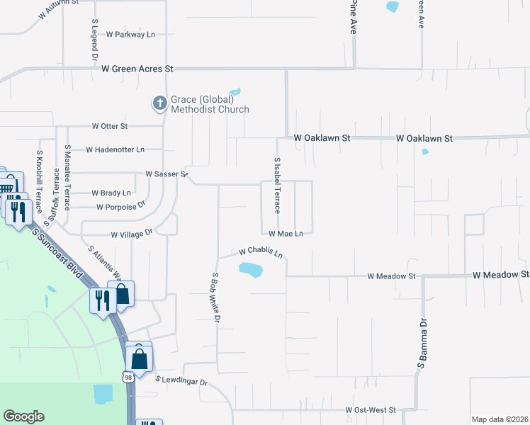 map of restaurants, bars, coffee shops, grocery stores, and more near 5389 South Marsha Terrace in Homosassa