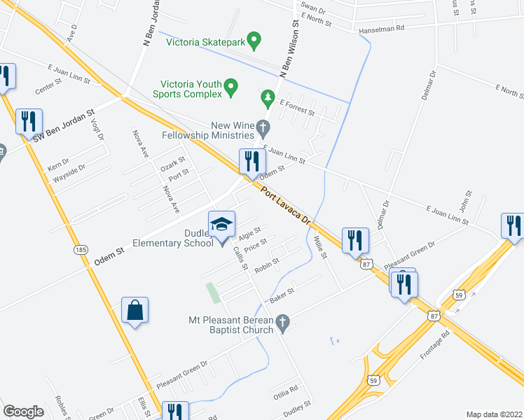 map of restaurants, bars, coffee shops, grocery stores, and more near 2908 Francis Street in Victoria