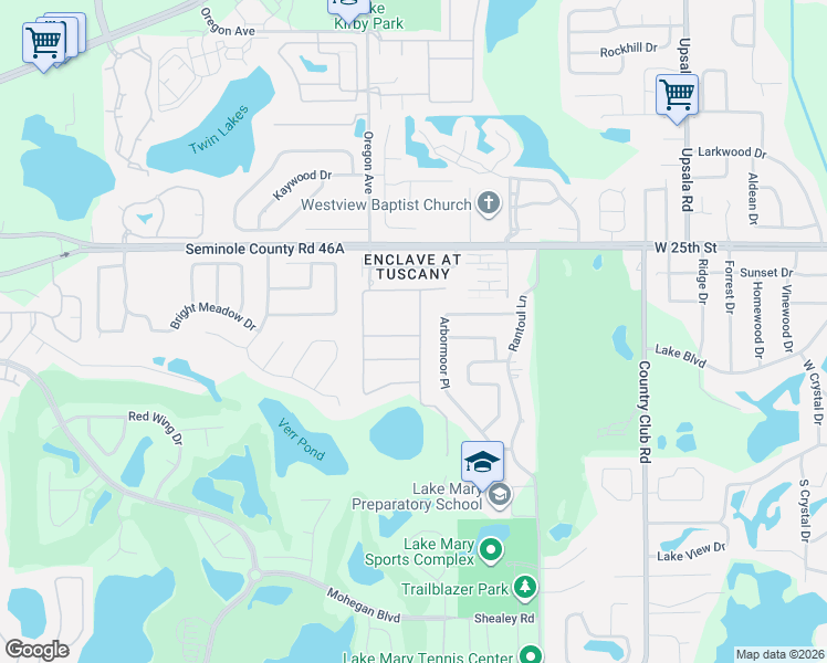 map of restaurants, bars, coffee shops, grocery stores, and more near 1036 Via Como Place in Lake Mary