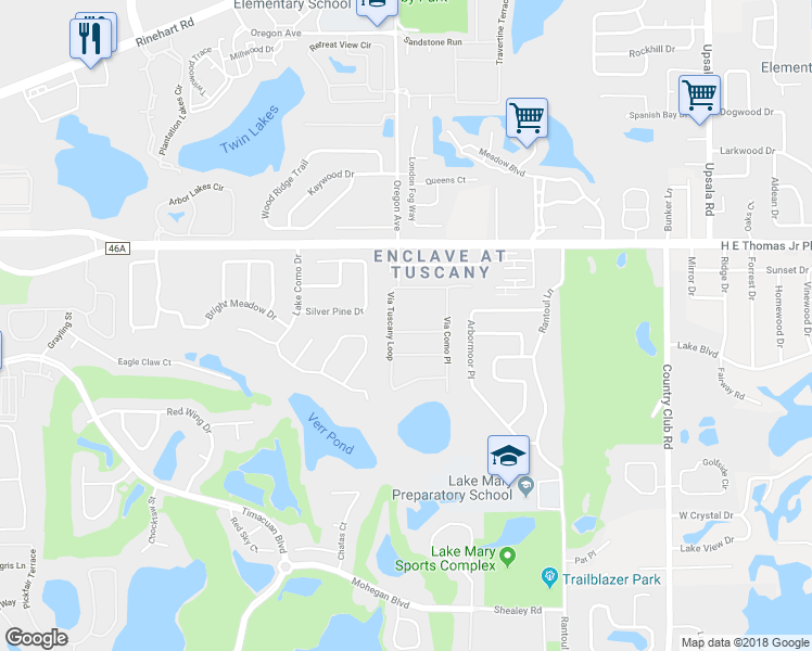 map of restaurants, bars, coffee shops, grocery stores, and more near 286 Via Siena Ln in Lake Mary