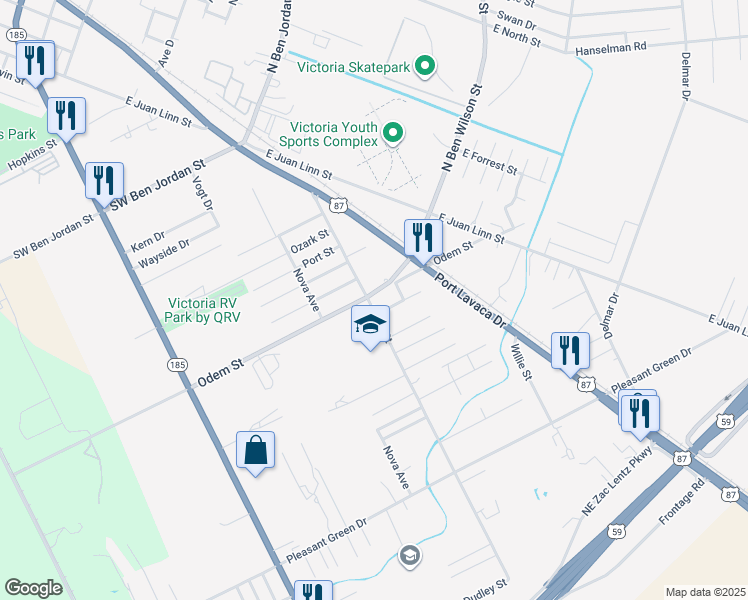 map of restaurants, bars, coffee shops, grocery stores, and more near 3104 Callis Street in Victoria
