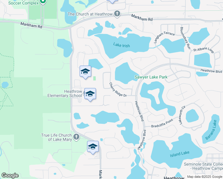 map of restaurants, bars, coffee shops, grocery stores, and more near 1553 Cherry Ridge Drive in Lake Mary