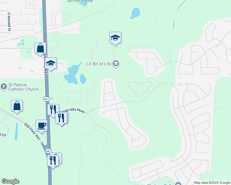 map of restaurants, bars, coffee shops, grocery stores, and more near 5812 Ansley Way in Mount Dora