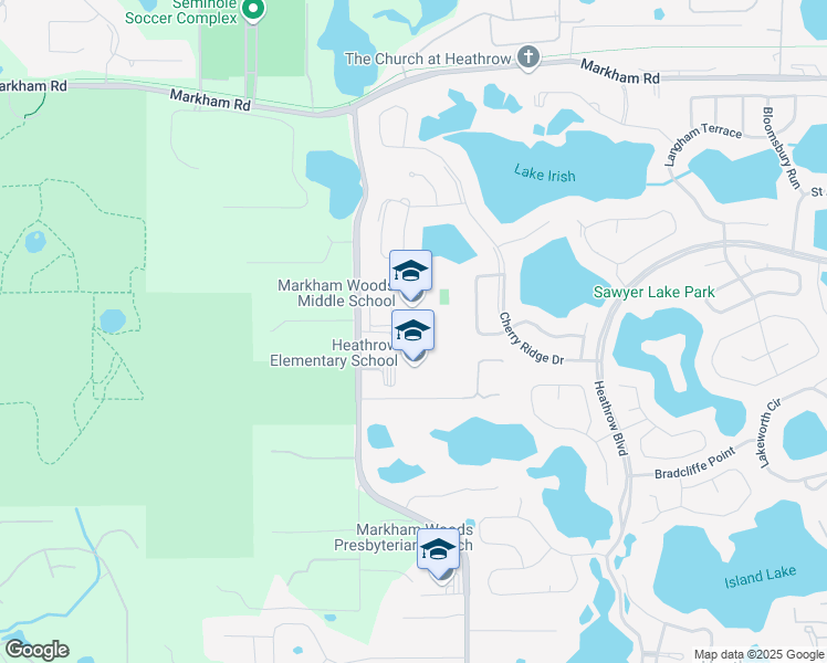 map of restaurants, bars, coffee shops, grocery stores, and more near 5715 Markham Woods Road in Lake Mary