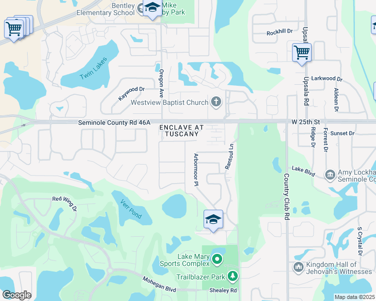 map of restaurants, bars, coffee shops, grocery stores, and more near 1000 Via Como Place in Lake Mary