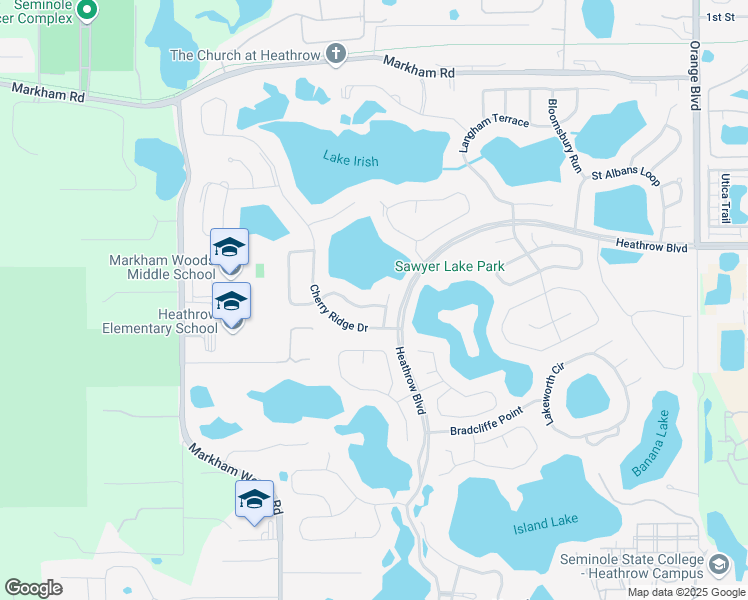 map of restaurants, bars, coffee shops, grocery stores, and more near 1518 Cherry Lake Way in Lake Mary
