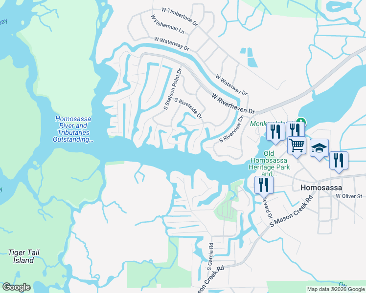 map of restaurants, bars, coffee shops, grocery stores, and more near 5311 South Running Brook Drive in Homosassa
