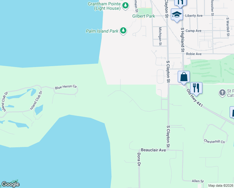 map of restaurants, bars, coffee shops, grocery stores, and more near 1322 Elysium Boulevard in Mount Dora
