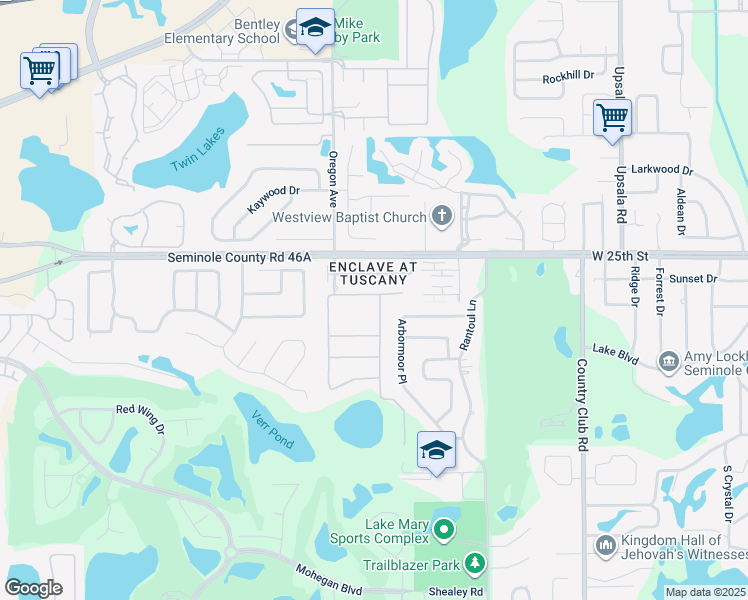 map of restaurants, bars, coffee shops, grocery stores, and more near 1000 Via Como Place in Lake Mary