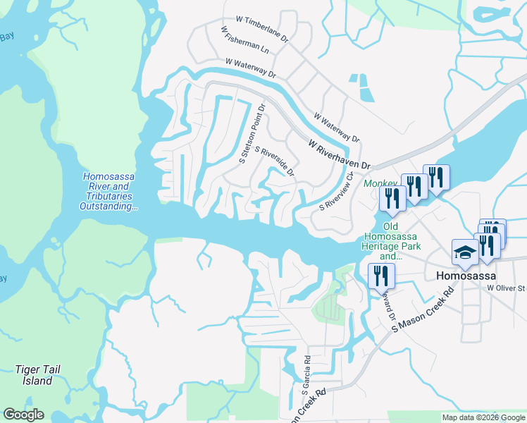 map of restaurants, bars, coffee shops, grocery stores, and more near 5311 South Running Brook Drive in Homosassa