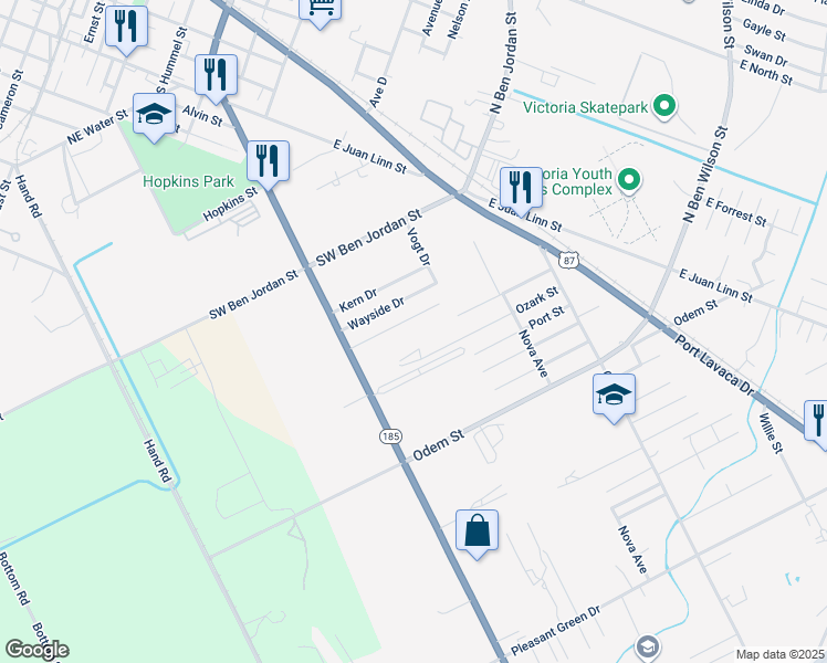 map of restaurants, bars, coffee shops, grocery stores, and more near 1210 South Laurent Street in Victoria