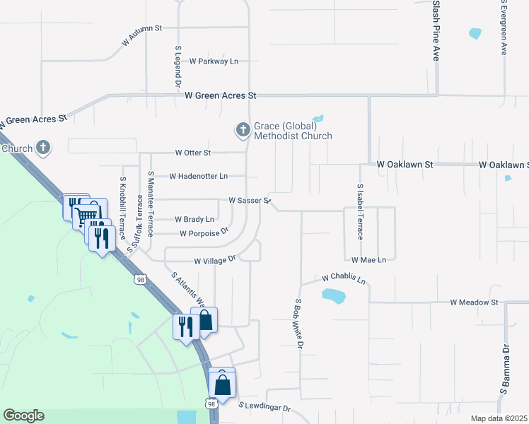 map of restaurants, bars, coffee shops, grocery stores, and more near 7020 West Village Drive in Homosassa