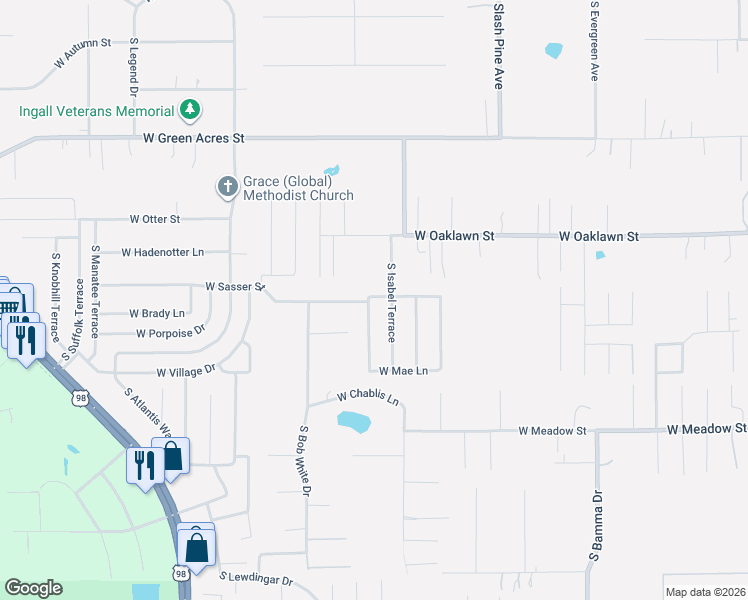map of restaurants, bars, coffee shops, grocery stores, and more near 5279 South Marsha Terrace in Homosassa
