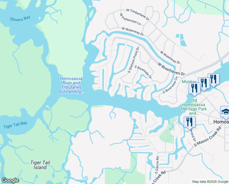 map of restaurants, bars, coffee shops, grocery stores, and more near 5259 South Stetson Point Drive in Homosassa
