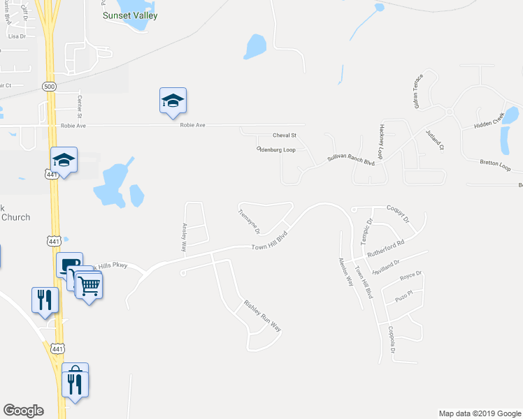 map of restaurants, bars, coffee shops, grocery stores, and more near 6145 Tremayne Drive in Mount Dora