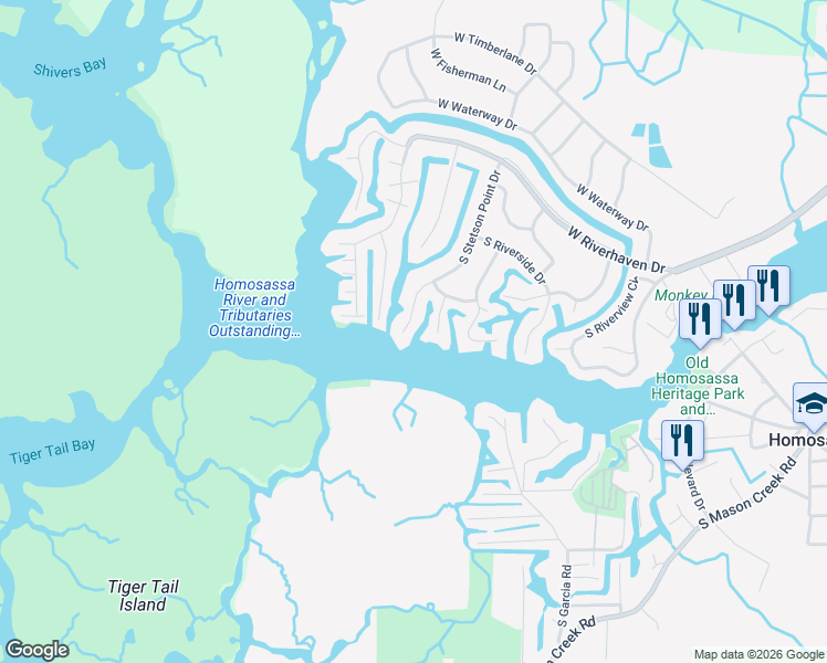 map of restaurants, bars, coffee shops, grocery stores, and more near 5259 South Stetson Point Drive in Homosassa