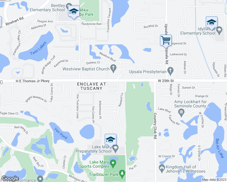 map of restaurants, bars, coffee shops, grocery stores, and more near 307 Dorchester Square in Lake Mary