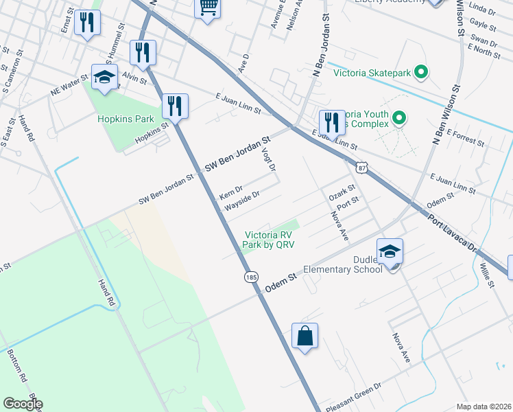 map of restaurants, bars, coffee shops, grocery stores, and more near 1210 South Laurent Street in Victoria