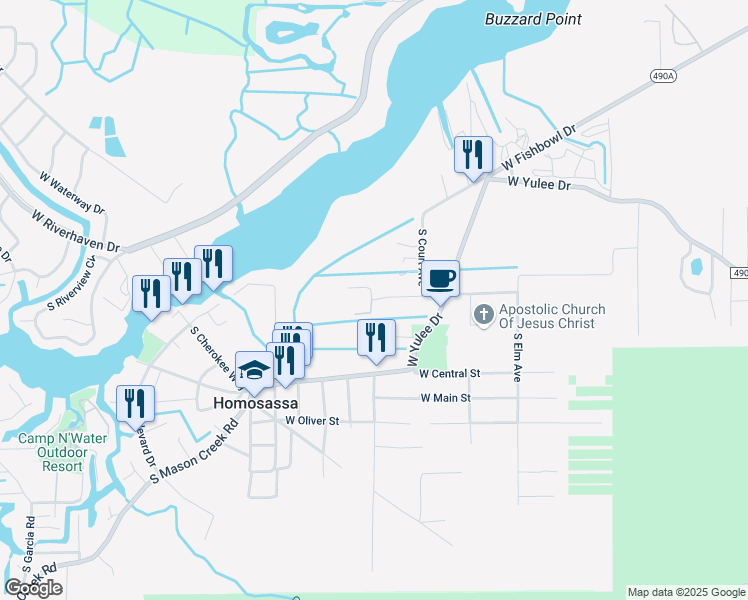 map of restaurants, bars, coffee shops, grocery stores, and more near 10862 West New York Street in Homosassa