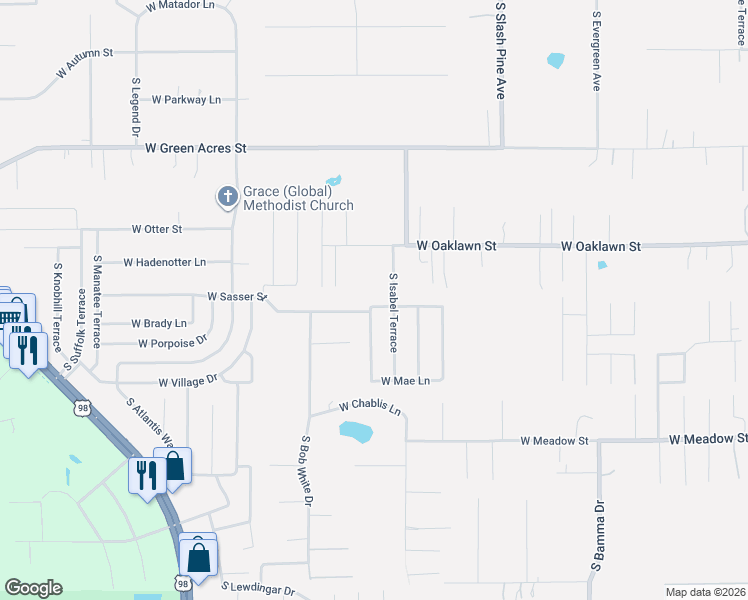 map of restaurants, bars, coffee shops, grocery stores, and more near 5279 South Marsha Terrace in Homosassa