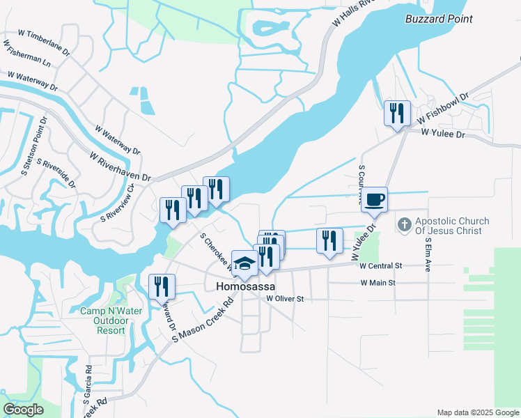 map of restaurants, bars, coffee shops, grocery stores, and more near 10862 West New York Street in Homosassa