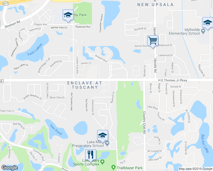 map of restaurants, bars, coffee shops, grocery stores, and more near 307 Dorchester Square in Lake Mary