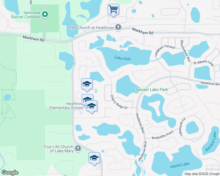 map of restaurants, bars, coffee shops, grocery stores, and more near 1585 Cherry Ridge Drive in Lake Mary