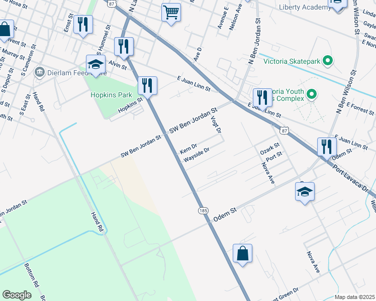 map of restaurants, bars, coffee shops, grocery stores, and more near 2006 Kern Drive in Victoria