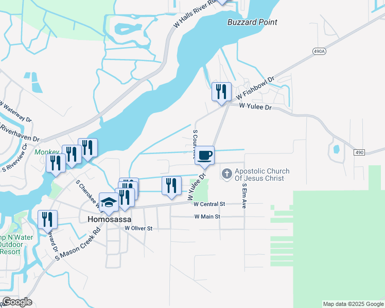 map of restaurants, bars, coffee shops, grocery stores, and more near 10518 Waterside Street in Homosassa
