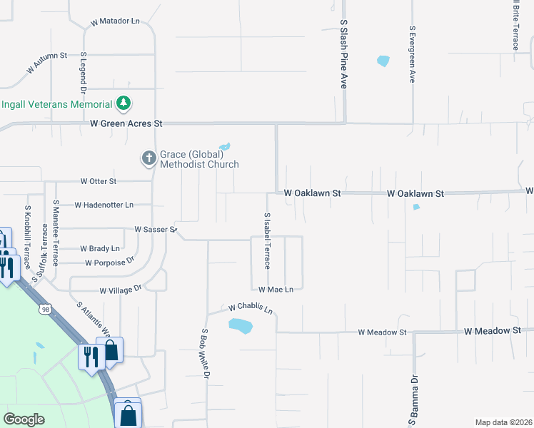 map of restaurants, bars, coffee shops, grocery stores, and more near 5187 South Isabel Terrace in Homosassa
