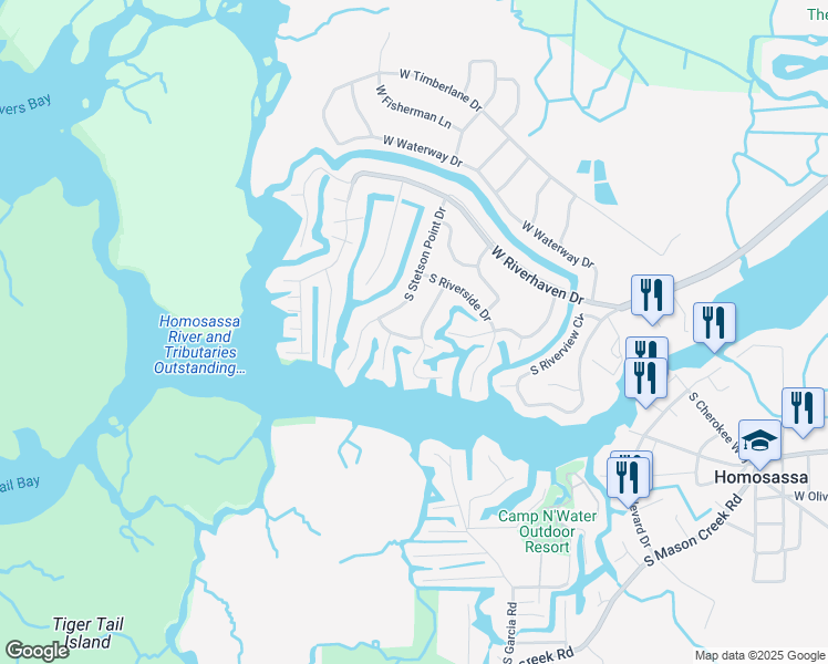 map of restaurants, bars, coffee shops, grocery stores, and more near 5192 South Running Brook Drive in Homosassa