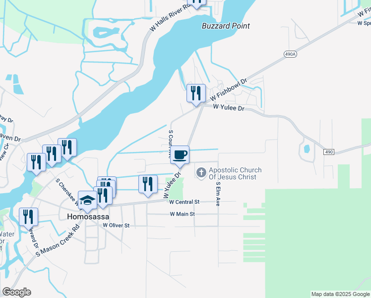 map of restaurants, bars, coffee shops, grocery stores, and more near 10401 West Yulee Drive in Homosassa