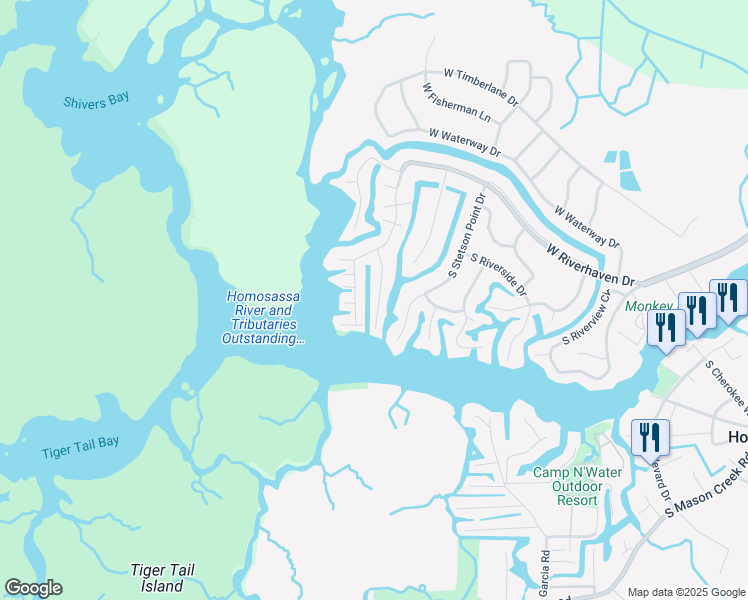 map of restaurants, bars, coffee shops, grocery stores, and more near 5182 South Mystic Point in Homosassa